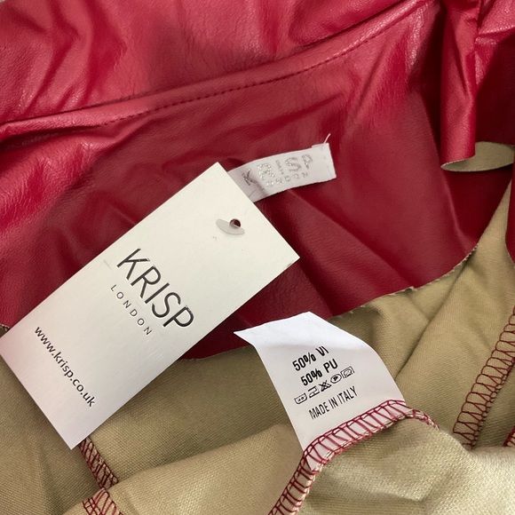 Krisp London Red Faux Leather cropped jacket with silver zipper - Picture 3 of 3